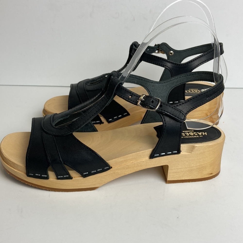 Swedish Hasbeens Ulla Low Heel Clogs Sandals Black EU39 US9 Scandi Girl Granola - Picture 7 of 16